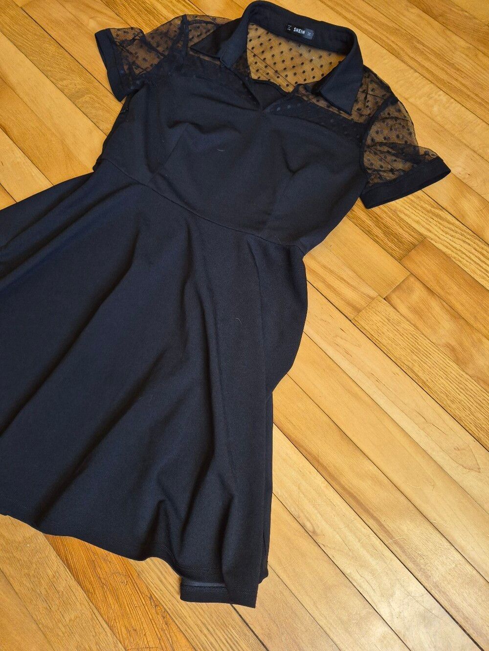 Shein Sheer Yoke Black Fit & Flare Dress - Picture 6 of 11